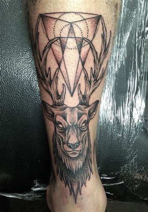 Black And Grey Geometric Deer Tattoo Flawssy