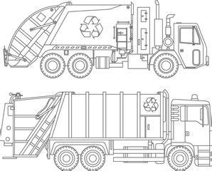 Coloring Pages Set Of Different Kind Garbage Trucks Flat Linear Icons