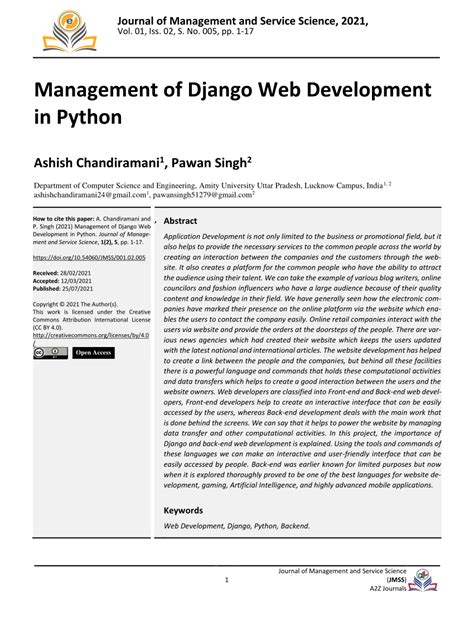 Pdf Management Of Django Web Development In Python
