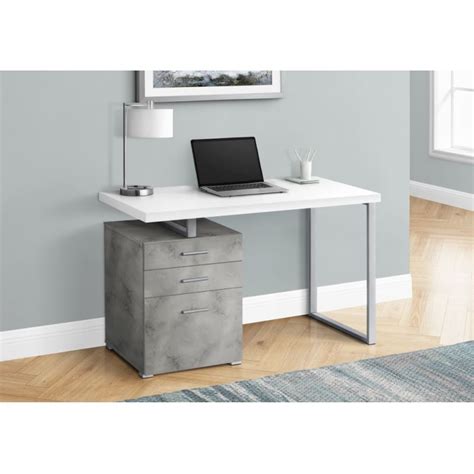 Monarch Specialties Computer Desk 48l White Concrete Silver Metal