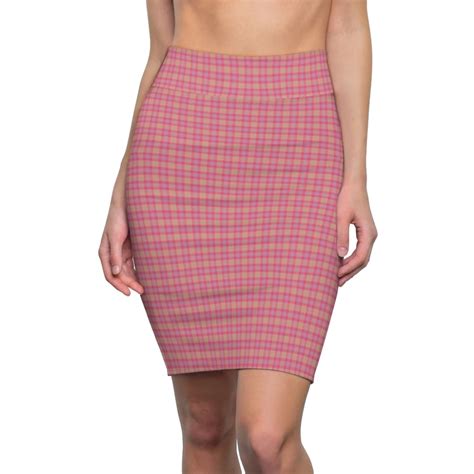 Pink Purple Plaid Womens Pencil Skirt In 2020 Womens Pencil Skirts