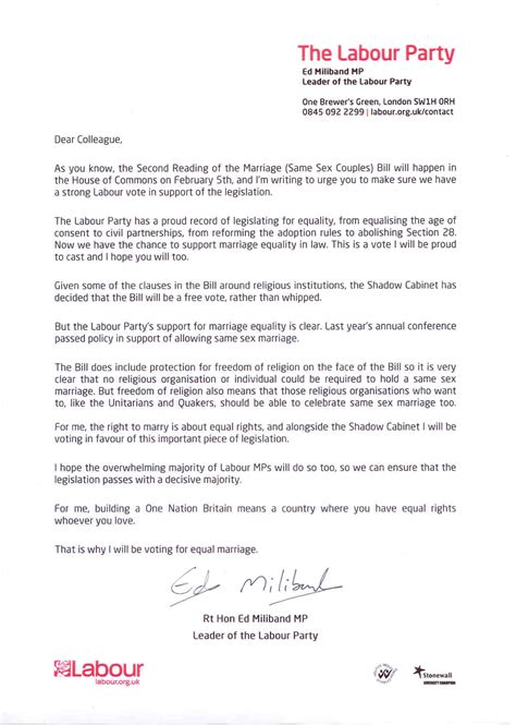 Ed Miliband Same Sex Marriage Letter Chi Onwurah Mp