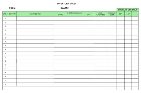 Free Printable Inventory Log Sheet PDF