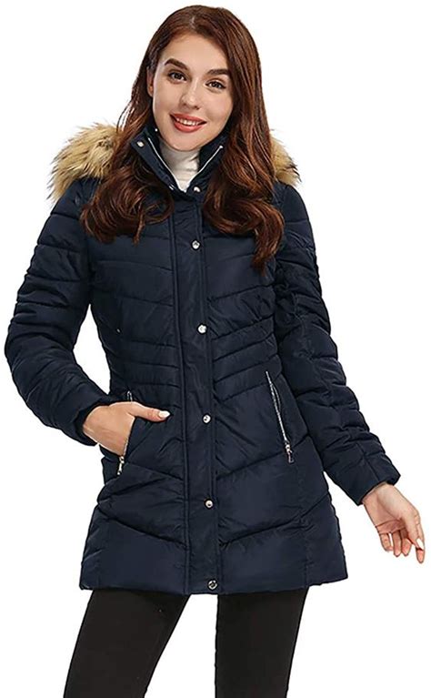 Womens Winter Coats Removable Hood Faux Fur Trim Thicken Solid Down