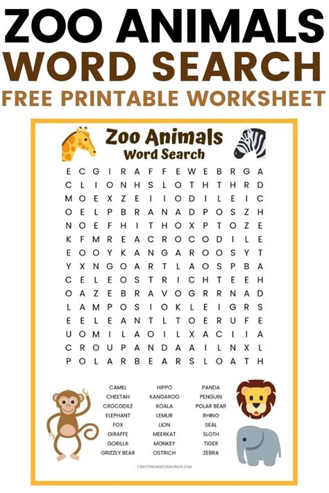 Printable Animal Word Search Kids
