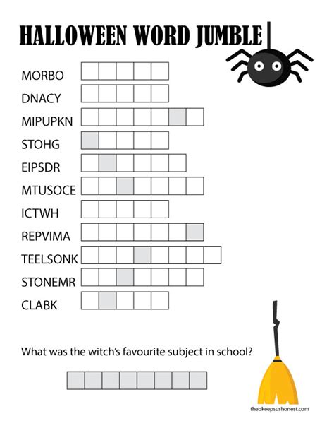 None name only name and date name and period name and number. Halloween Word Jumble - The B Keeps Us Honest