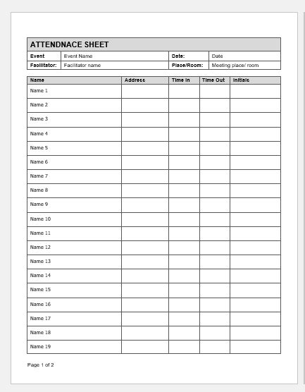 Attendance Template Word For Your Needs