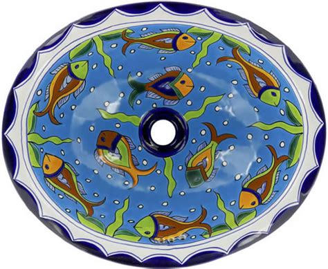 Add an exciting decorative border of solid or border tile. Mexican Tile - Mexican Talavera Sink - Cancun on Pure White