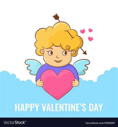 Happy Valentines Day Angel With Heart Royalty Free Vector