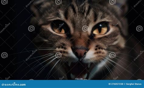 A Close Up Of A Cat With Its Mouth Open Ai Generative Image Stock