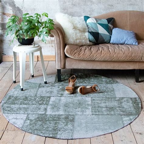 Rond Patchwork Vloerkleed Dreams Groen Vintage Look Feel Volero