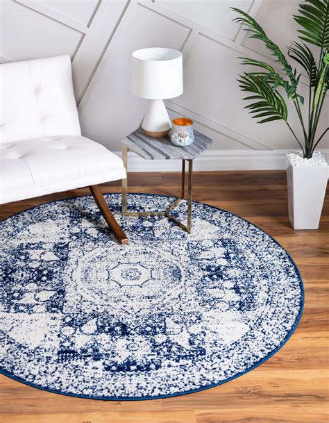 Ivory And Blue 8 X 8 Dover Round Rug Blue Round Rug Round Rugs