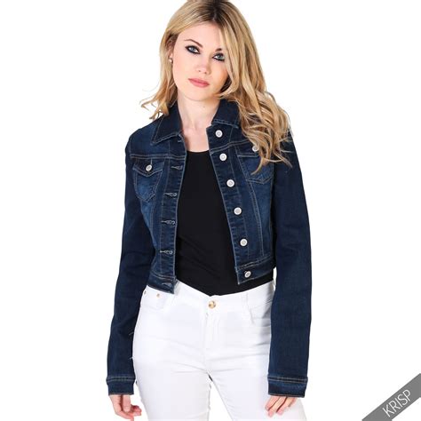 Womens Retro 80s Classic Denim Jacket Casual Jean Crop Waist Summer Coat Sz 8 16 Ebay
