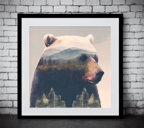 Printable Bear Double Exposure Style Digital Artwork Instant Etsy