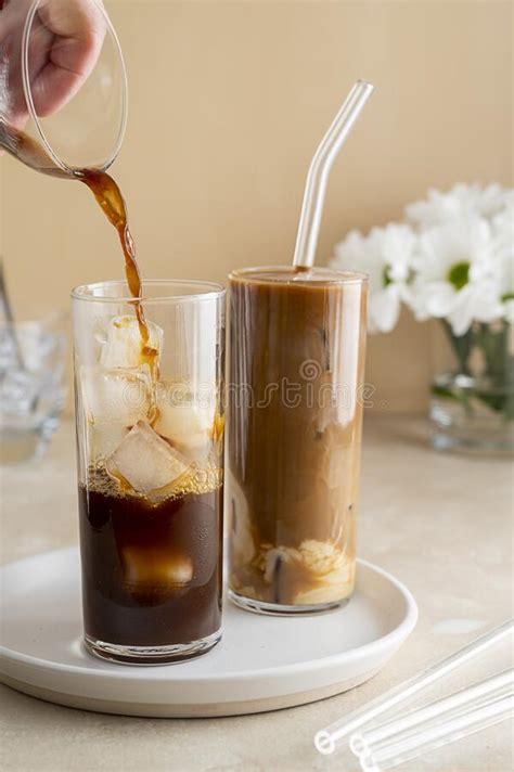 Iced Coffee In Glass Cold Refreshment Iced Coffee Summer Drink Stock