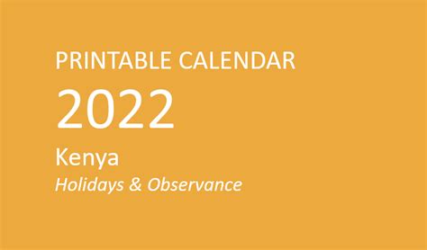 Kenya Holiday Calendar 2022 Pdf Templates
