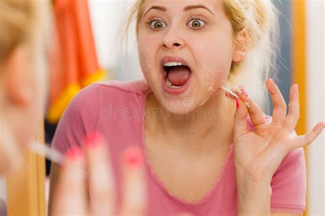 Woman Removing Peel Off Mask From Her Face Stock Image Image Of Aging