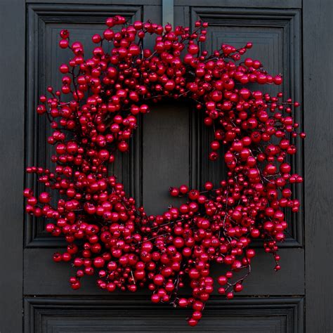 Waterproof Red Berry Front Door Christmas Wreath 24 Darby Creek Trading
