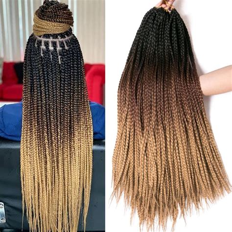 How to braid your own hair with hair extensions. Crochet braid 24 inch box braid 22 Roots/pcs Blonde Ombre Synthetic Braiding Hair extension Heat ...