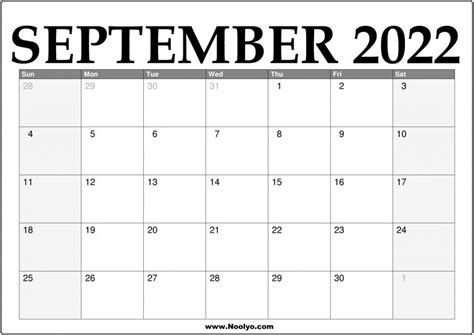 2022 September Calendar Printable Download Free