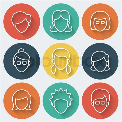 Female Faces Icons Set Stock Vector Colourbox