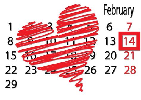 Calendar Page With A Heart On Saint Valentines Day Stock Illustration