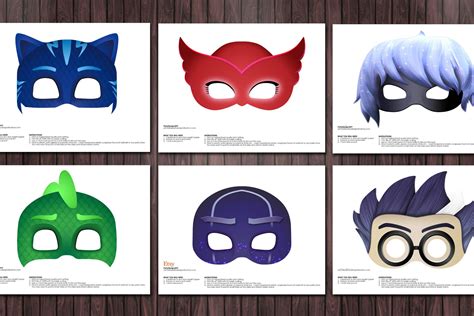 6 Printable Pj Mask Masks Birthday Party Favor Custom Diy Digital Art