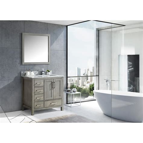 Solid oak not particle board. Lexora Jacques 36 in. Distressed Grey Single Vanity Top White Carrera Marble White Square Sink ...