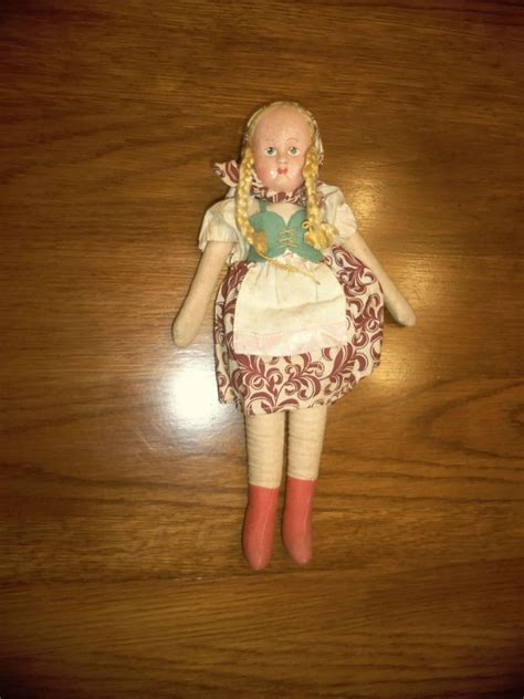 Vintage Poland Cloth Body Doll With A Composition Face 12 Tall