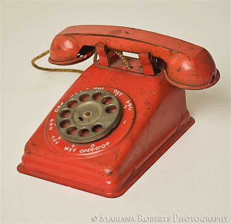 Vintage Toy Telephone Red Metal Rotary Dial Phone From The 1950s The