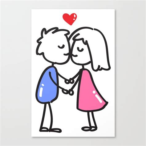 Kissing Couple Stick Figure Doodle Canvas Print By Sugardragon Society6
