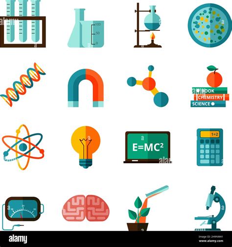 Bio Chemistry Experimental Science Laboratory Research Flat Icons Collection With Microscope And