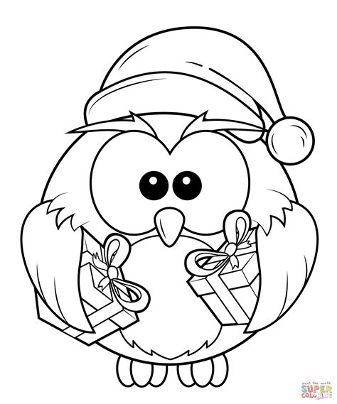 christmas owl with t boxes coloring page free printable coloring pages