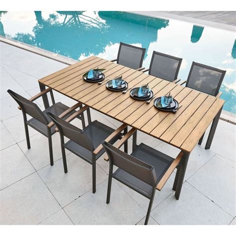 Table de jardin en aluminium gris anthracite 6/8 personnes L200