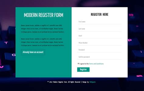 Modern Register Form A Flat Responsive Widget Template