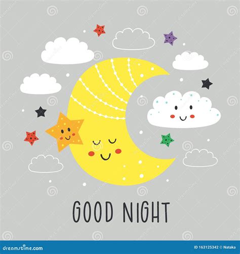 Cute Moon Cartoon Sleeping Zzz On A Blue Background Digital Clipart