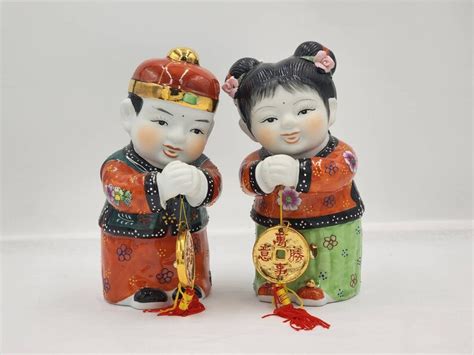 Asian Chinese Jintong Yunu Couple Deity Golden Boy Jade Girl Mythology