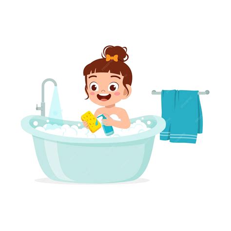 Criança Tomar Banho Na Banheira Vetor Premium