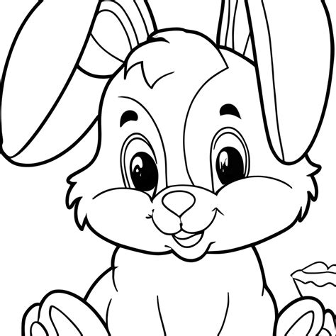 Cute Easter Bunny Cartoon Coloring Page Black And White · Creative Fabrica