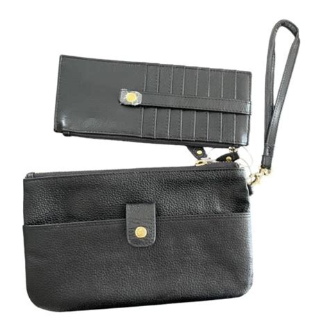 New Lodis Olivia Wristlet Wallet Cardholder Combo Black Italian Leather