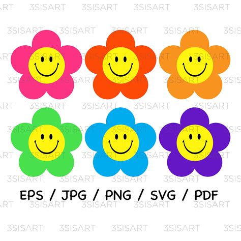 Rainbow Smiley Face Flowershappy Flower Epspngpdf Digital