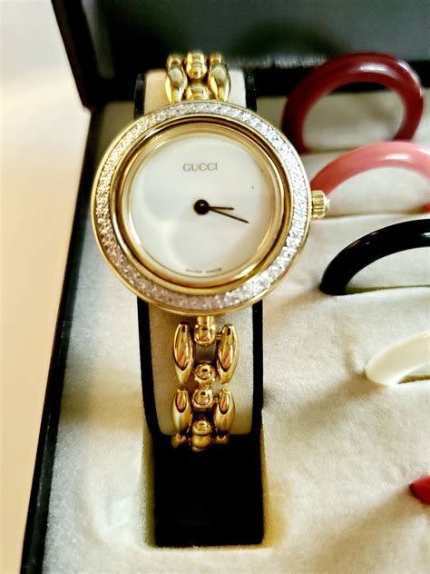 Vintage 18kt Gold Plated Gucci Bezel Watch 1100 L With 6 12 Etsy