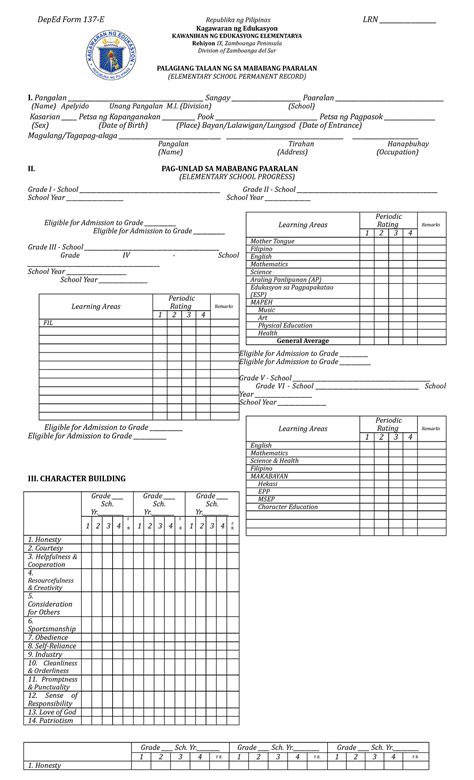 Fdocuments Form Deped Form 137 E Republika Ng Pilipinas Lrn