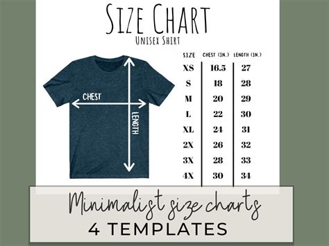 Editable Shirt Size Chart Tagless Shirt Size Guide Unisex Etsy