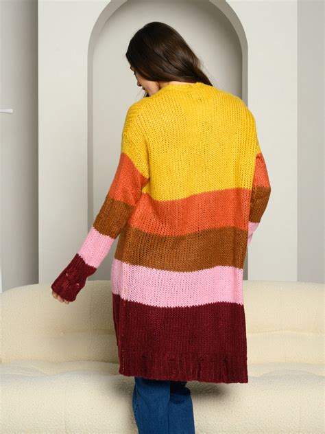 Womens Multi Color Long Sleeve Open Cardigan