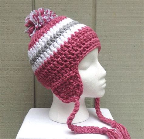 Crochet Ear Flap Hat Womens Beanie With Braids By Lurayknitwear Crochet Ear Flap Hats Women
