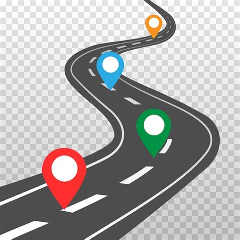 Premium Vector Curved Road With White Markings And Color Pin Pointers