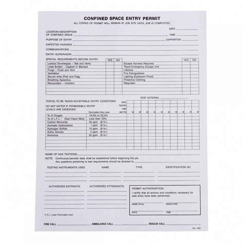 Confined Space Entry Form Template