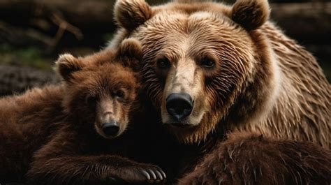 Premium Ai Image A Mother Bear And Her Cub Are Sitting Together