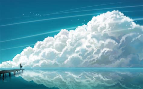 Anime Girl Sea Sky Clouds Landscape Art K Wallpaper HD Anime Wallpapers K Wallpapers Images